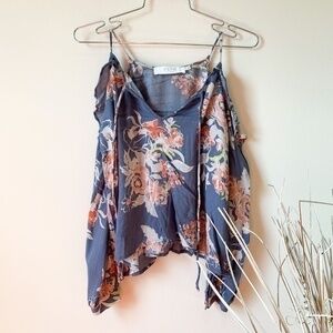 ASTR The Label Blue Cold Shoulder Ruffle Blouse